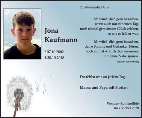 todesanzeigen jona|Todesanzeigen Jona